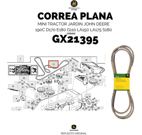 Gx21395 Correa Plana John Deere Linea Mini Tractor Jardin