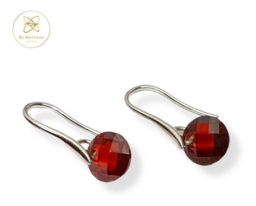 Imagen 2 de 5 de Aros Plata Rodinada Cristal Swa Rojo Redondo