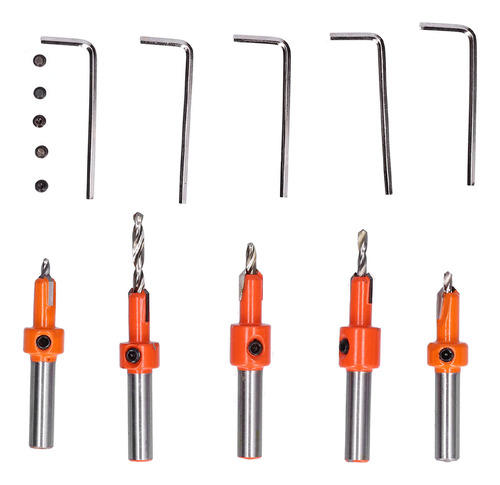 Conjunto De Brocas Escareadas, 5 Peças, Corte Forte De Alta