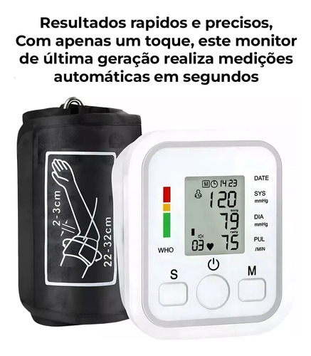 Aparelho Medidor Pressão Arterial Braço Automático Digital Branco