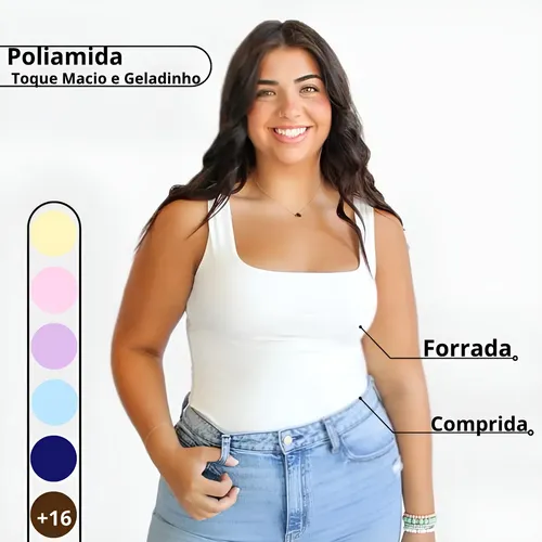 Regata  Feminina Poliamida Premium Forrada Alça Larga Moda