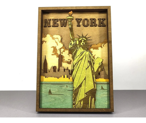 Cuadro Decorativo Nueva York Estados Unidos Usa En Madera