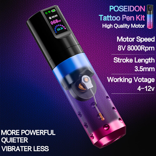 Kit De Tatuaje Poseidon Con 20 Cartuchos Y Batería 1800mah