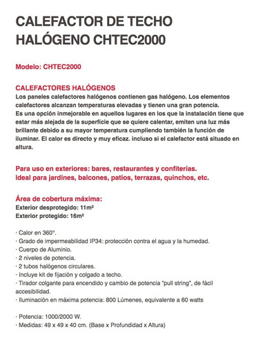 Imagen 3 de 6 de Calefactor Liliana Halógeno Techo Exterior 2000 Watts Cuotas