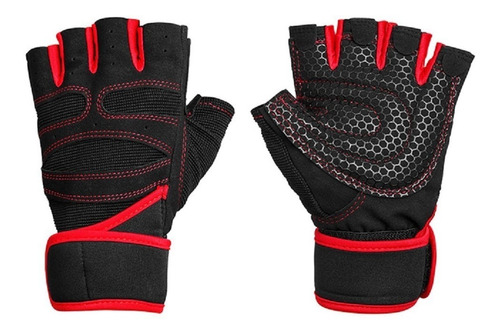 Guantes Mitones Con Muñequera Pesas Mit4 Elástico Rojo Gym 