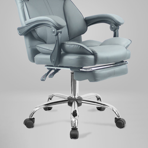 Silla Gamer Con Apoya Pies Respaldo Apoya Cabeza C113 Color Gris Material del tapizado Cuero sintético