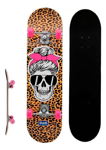 Kit Skate Infantil Feminino Caveira E Oncinha