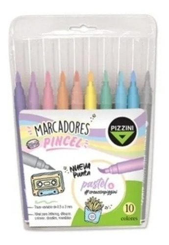 Marcadores Pizzini Pincel Colores Pasteles X 10 Unidades
