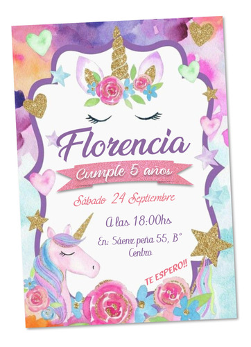 Invitación Cumpleaños Unicornio Editable Imprimible Mod. 2