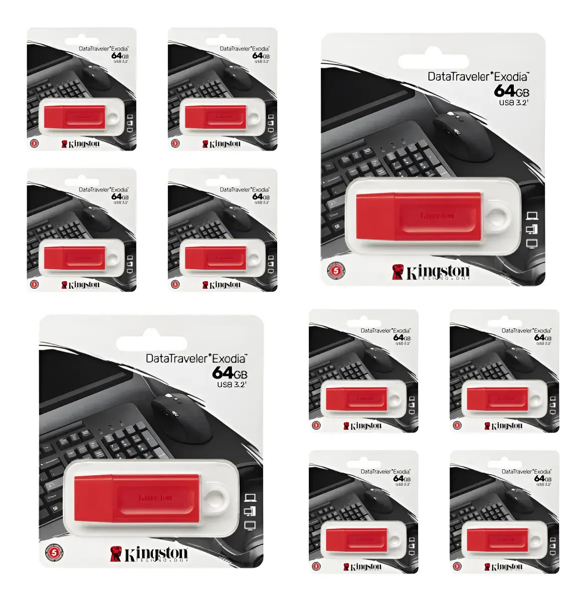 Kit 10 Memorias Kingston Usb 64gb 3.2 Dtx/64gb Exodia Negra Color Rojo