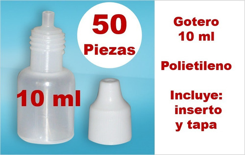 Gotero Homeopático 10 Ml Paquete 50 Piezas C/ Inserto, Tapa