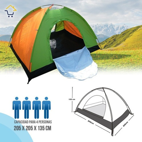 Carpa Camping Semi Impermeable 4 Personas Armable Colores