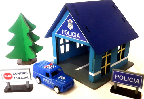 Set Estacion De Policia Con Vehiculo Y Señales Pista Calles