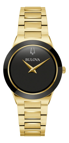 Reloj Bulova Modern Milenia Para Dama 97l175 Correa Dorado Bisel Dorado Fondo Negro