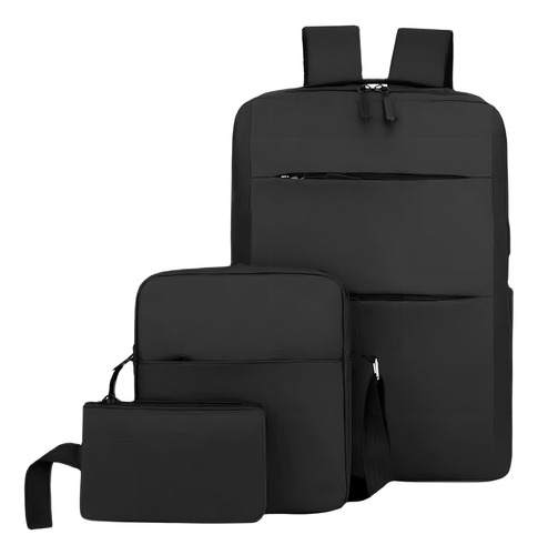 Mochila Antirrobo Carga Usb Escolar Laptop Casual 3 Piezas Color Negro A