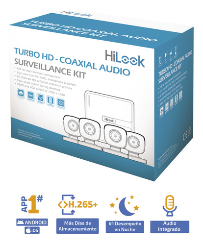 Kit TurboHD 1080p Lite / DVR 4 canales / Audio por Coaxitron / 4 Cámaras Bala de Policarbonato con Micrófono Integrado