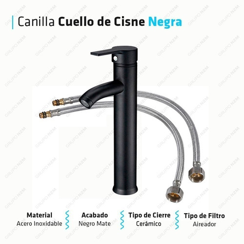 Imagen 2 de 10 de Canilla Griferia Monocomando Lavatorio Alta Tubo Recto Negro