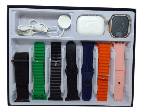 Kit De Smartwatch Y Earphones 7 Extensibles Con Cargador Plateado Varias Varios Plateado