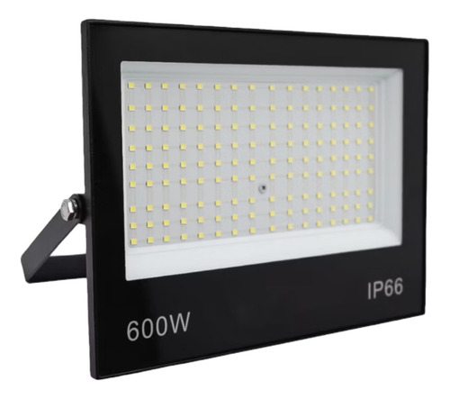 Refletor 600w Holofote Led Reforçado Ip66 Ideal Para Área Externa Resistente A Chuva Bivolt 127/220v Luz Branca Fria 6500k Carcaça Preta Lente Em Vidro Temperado Quadras Campos