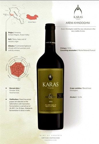 Vino Armenio Karas Areni & Khndoghni 2018 (valle De Ararat)
