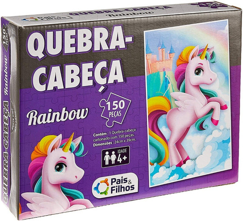 Jogo Quebra Cabeça Infantil Rainbow Unicórnio Colorido 150pç