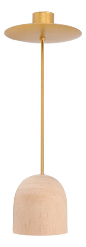 Portavelas De Hierro Con Base De Madera Decorativa