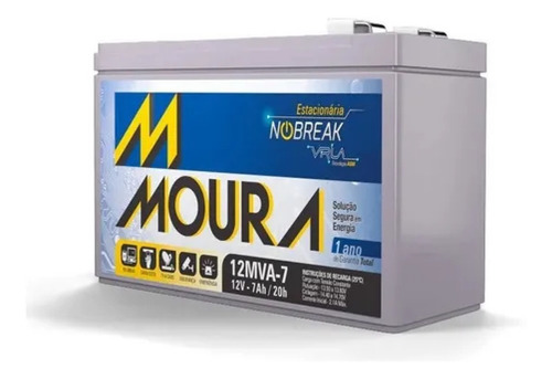 Imagem 3 de 5 de Kit 2x Bat. Selada Vrla Alarme Nobreak Bike 12v 7ah Moura