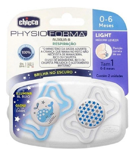 Kit 2 Chupetas Physio Light 0 A 6m Baleia Azul Chicco