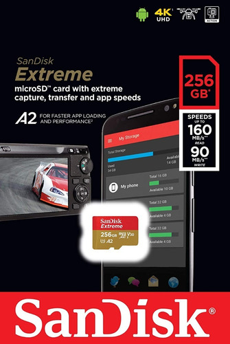 Sandisk Extreme Micro Sd 256 Gb Uhs-i U3 160 Mb/s 4k Gopro