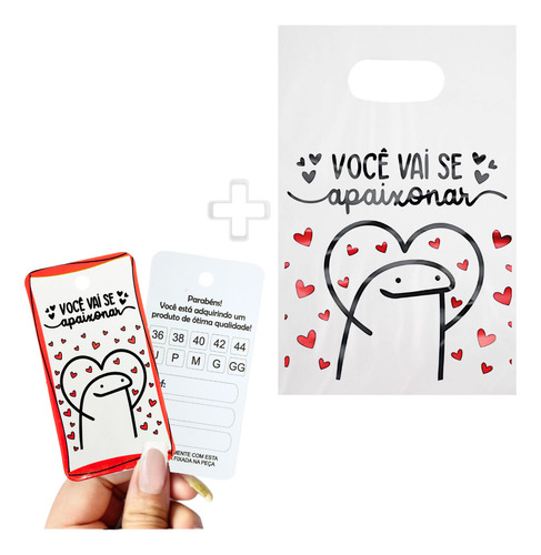 Kit Com 100 Un | 50 Tag + 50 Sacolas 20x30 Cm - Se Apaixonar Cor Vermelho