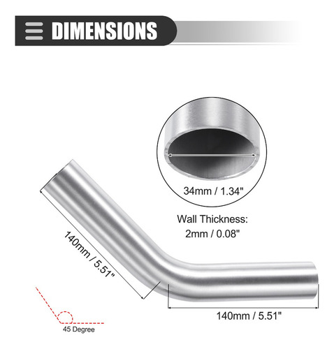 Tubo Intercooler Auto Codo 45 Grados Aleación Aluminio 38mm