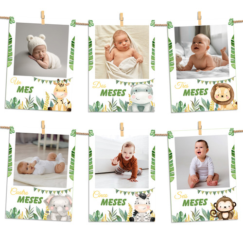 Pancarta Tarjetas Fotos 12 Meses Del Bebé Safari Cumpleaños