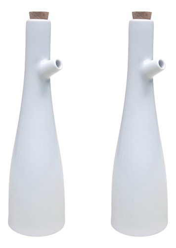 Porta Azeite De Porcelana 300ml Com Bico Galheteiro 2 Peças