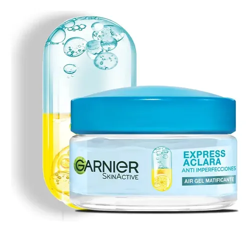 Garnier Express Aclara Anti-imperfecciones Crema Gel Matificante Con Niacinamida, Vitamina C Y Ácido Salicílico, 48h De Hidratación Y Control De Oleosidad, 50 M Grasa Día/noche