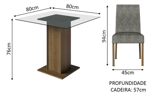 Sala De Jantar Mesa Tampo Vidro 4 Cadeiras Ivy Madesa Rs Cor Rustic/Silver