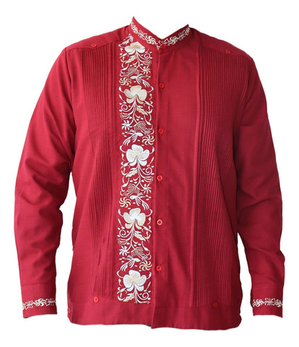 Guayabera Yucateca Modelo Colibrí Vino En Tela Lino Flame