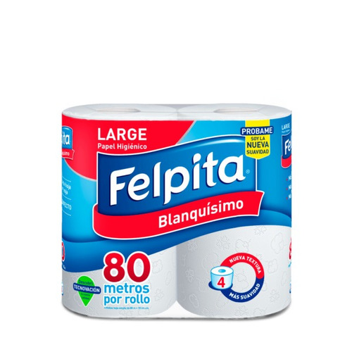 Imagen 1 de 1 de Papel higiénico Felpita Blanquísimo simple 80 m de 4 u