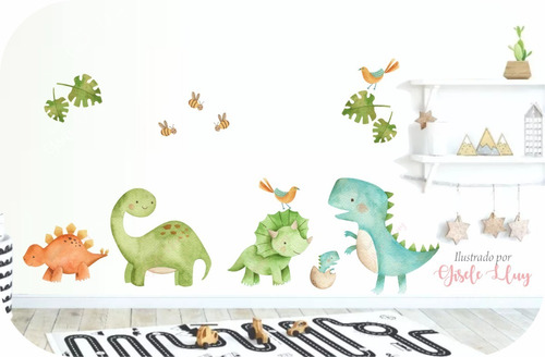 Vinilo Decorativo Infantil Dinosaurios En Acuarela 180 Largo