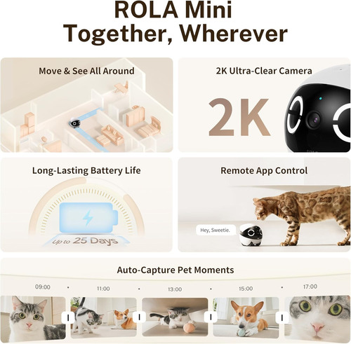 Camara Enabot Rola Mini 2k Qhd Companion Robot Para Mascotas Blanco
