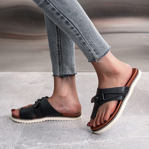 Sandalias Planas C De Verano De Color Liso Para Mujer