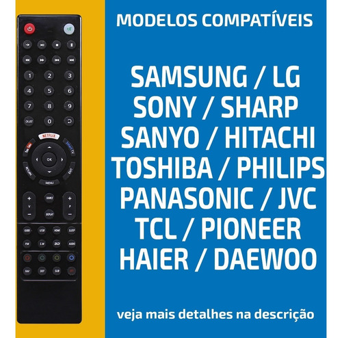 Controle Universal Smart Tv Lcd Led Compatível Samsung LG