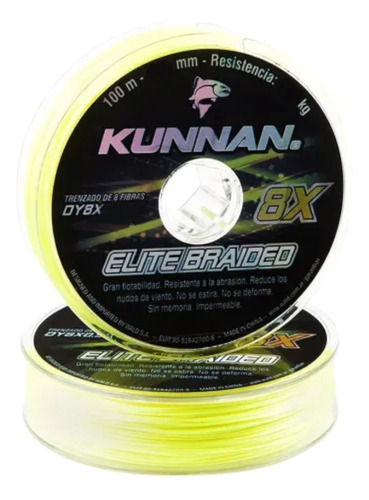 Multifilamento Kunnan 8x Elite 0.14 Mm 8 Hebra 100m Amarillo