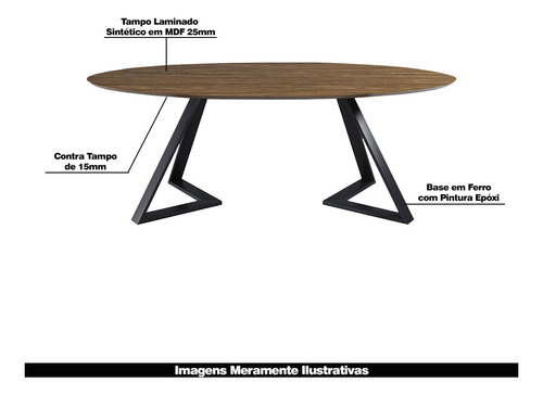 Mesa 8 Lugares 250cm Tampo Oval Efron Nogueira/preto