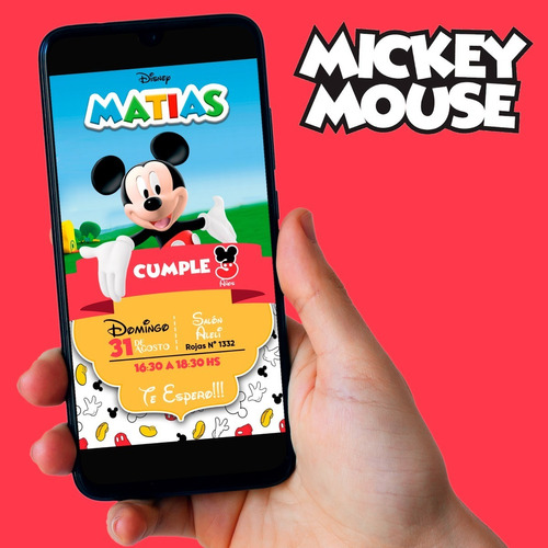 Invitación Digital Mickey Mouse Tarjeta Virtual Cumpleaños 