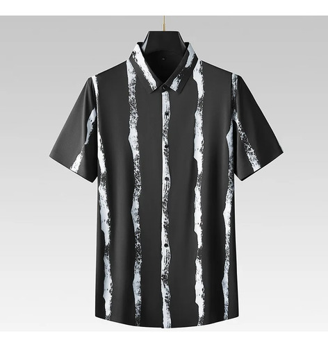 Camisa De Manga Corta A Rayas Para Hombre De Talla Grande