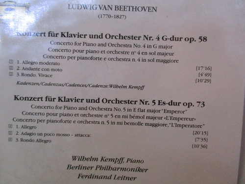 Imagen 3 de 5 de Beethoven - Piano Concertos Nos. 4 & 5. Wilhelm Kempff