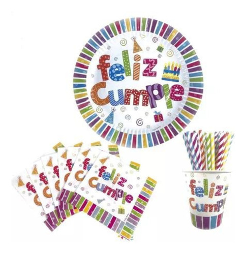 Party Store Platos Vasos Servilletas Sorbetes - Feliz Cumple