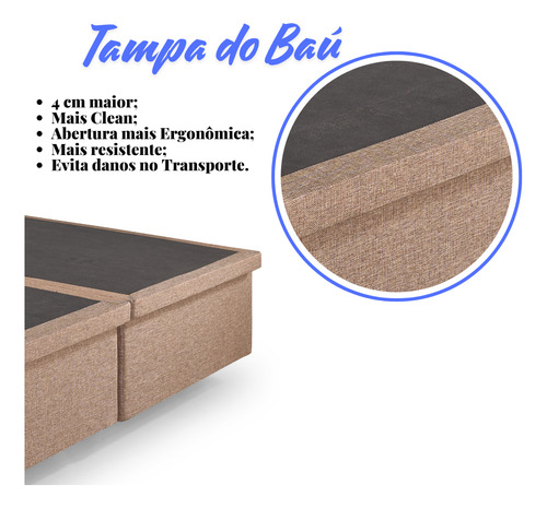 Base Box Baú Casal Bipartido 138x188x42cm Linho Marrom