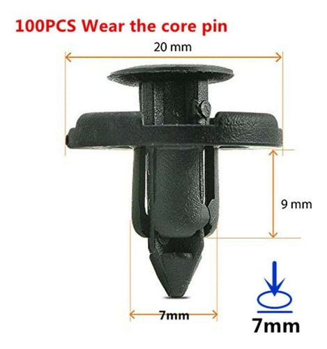 Clips Automotrices Tipo Empuje De 100x7 Mm Sujetadores De
