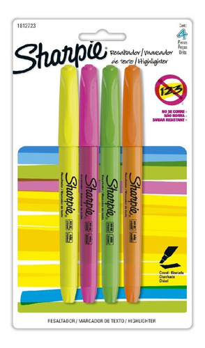 Marcatextos Delgados Sharpie Cont. 4 Colores Variados